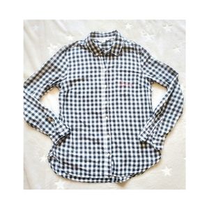Plaid Button down shirt with Love embroidery on pocket